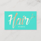 Hair Stylist Gold Script Modern Turquoise Visitekaartje (Voorkant)