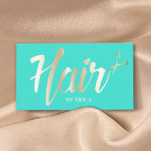 Hair Stylist Gold Script Modern Turquoise Visitekaartje