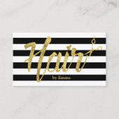 Hair Stylist Gold Typography Black White Stripes Visitekaartje (Voorkant)