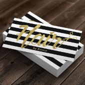 Hair Stylist Gold Typography Black White Stripes Visitekaartje