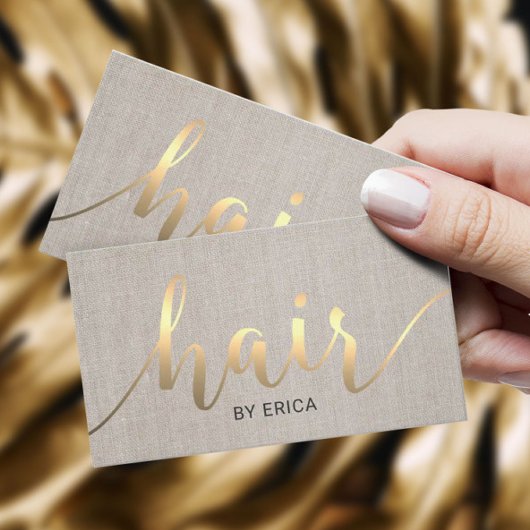 Hair Stylist Gold Typography Linen Appointment Afsprakenkaartje