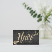 Hair Stylist Gold Typography Modern Black Glitter Visitekaartje (Staand voorkant)