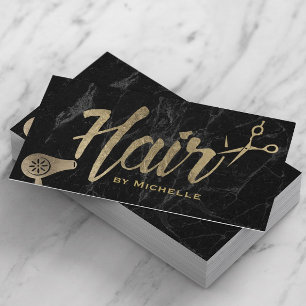 Hair Stylist Gold Typography Modern marble Salon Visitekaartje