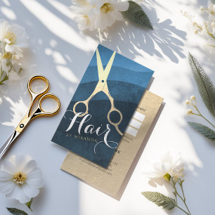 Hair Stylist Hairdresser Beauty Blue Gold Scissors Afsprakenkaartje