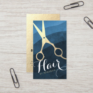 Hair Stylist Hairdresser Beauty Blue Gold Scissors Visitekaartje