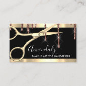 Hair Stylist Hairdresser Golden Scissors Black Visitekaartje (Voorkant)