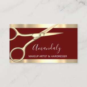 Hair Stylist Hairdresser Golden Scissors Bugundy Visitekaartje