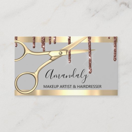 Hair Stylist Hairdresser Golden Scissors Drives Visitekaartje (Voorkant)