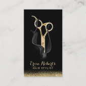 Hair Stylist Hairdresser Modern Black & Gold Salon Visitekaartje (Voorkant)