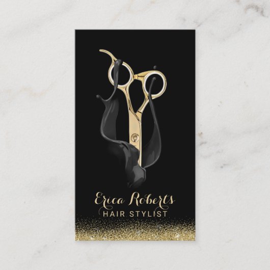 Hair Stylist Hairdresser Modern Black & Gold Salon Visitekaartje (Voorkant)