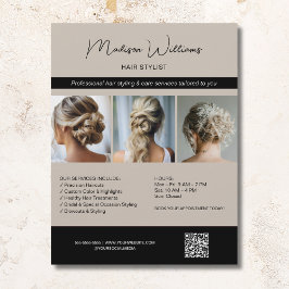 Hair Stylist Hairdresser Salon 3 Photos QR Beige Flyer