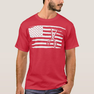 Hair Stylist Hairdresser Scissor in American Flag T-shirt