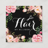 Hair Stylist Hairdresser Scissors Floral Wrapping Vierkante Visitekaartje (Voorkant)