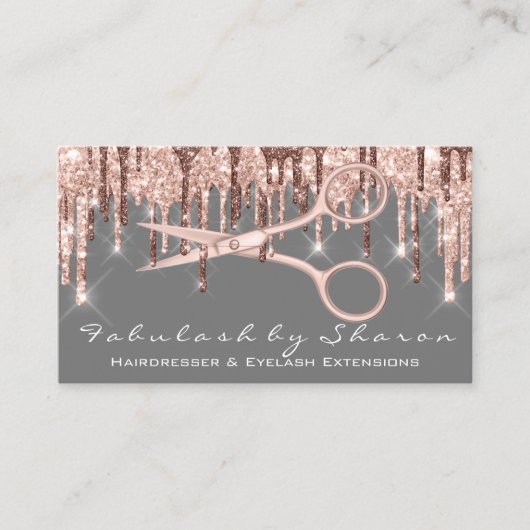 Hair Stylist Hairdresser Scissors Roos Drip Grey Visitekaartje (Voorkant)