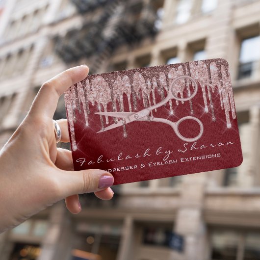 Hair Stylist Hairdresser Scissors Roos Drip Maroon Visitekaartje