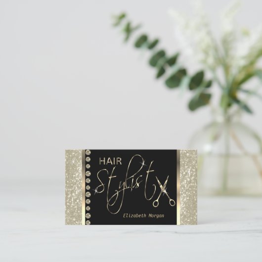 Hair Stylist - Ivory Glitter en Diamonds Visitekaartje (Staand voorkant)
