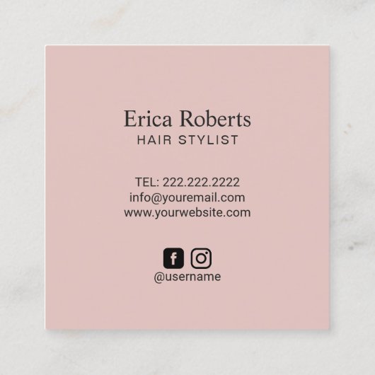 Hair Stylist Lashes Salon Botanical Blush Pink Vierkante Visitekaartje (Achterkant)