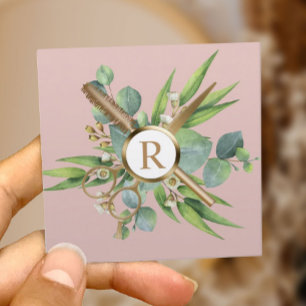 Hair Stylist Lashes Salon Botanical Blush Pink Vierkante Visitekaartje