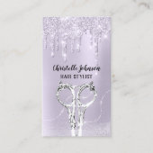 Hair Stylist Lavender Drip Glitter Silver Scissors Visitekaartje (Voorkant)