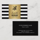 Hair Stylist Logo Elegant Gold Black White Stripes Visitekaartje (Voorkant / Achterkant)