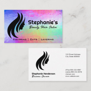 Hair Stylist Logo Kleurrijke iriserende achtergr Visitekaartje