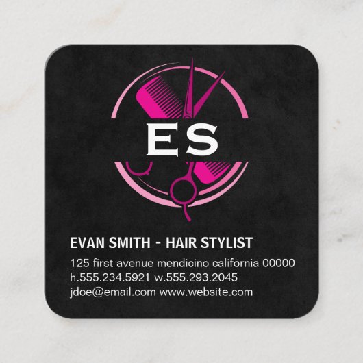 Hair Stylist Logo | Monogram Vierkante Visitekaartje (Voorkant)