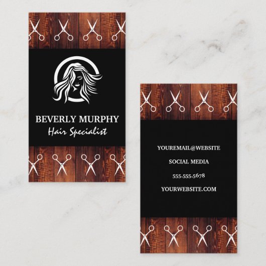 Hair Stylist Logo | Salon Scissors | Houtsim Visitekaartje (Voorkant / Achterkant)
