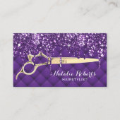 Hair Stylist Lux Paars Glitter druist Beauty Salon Visitekaartje (Voorkant)