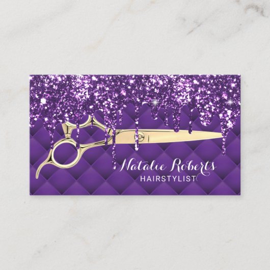 Hair Stylist Lux Paars Glitter druist Beauty Salon Visitekaartje (Voorkant)
