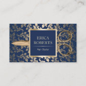 Hair Stylist Luxury Gold Scissor Elegant Navy Blue Visitekaartje (Voorkant)