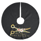 Hair Stylist Luxury Gold Scissors Black Damask Kerstboom Rok (Voorkant)