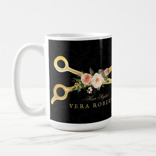 Hair Stylist Luxury Gold Scissors Black Damask Koffiemok (Links)