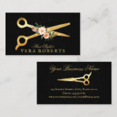 Hair Stylist Luxury Gold Scissors Black Damask Visitekaartje (Voorkant / Achterkant)