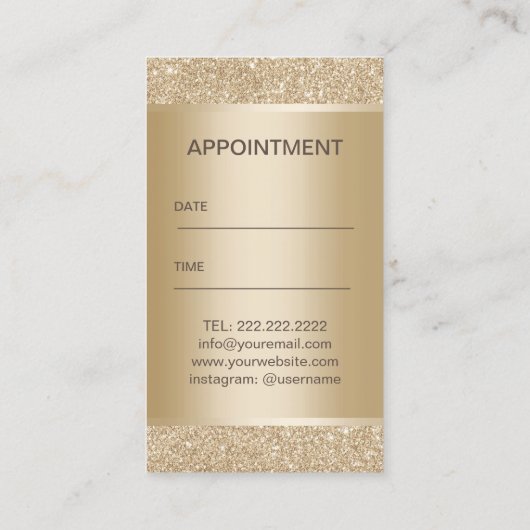 Hair Stylist Luxury Gold Sparkle Benoeming Afsprakenkaartje (Achterkant)