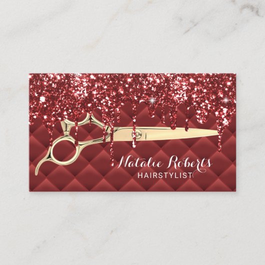 Hair Stylist Luxury Red Glitter druist Beauty Salo Visitekaartje (Voorkant)