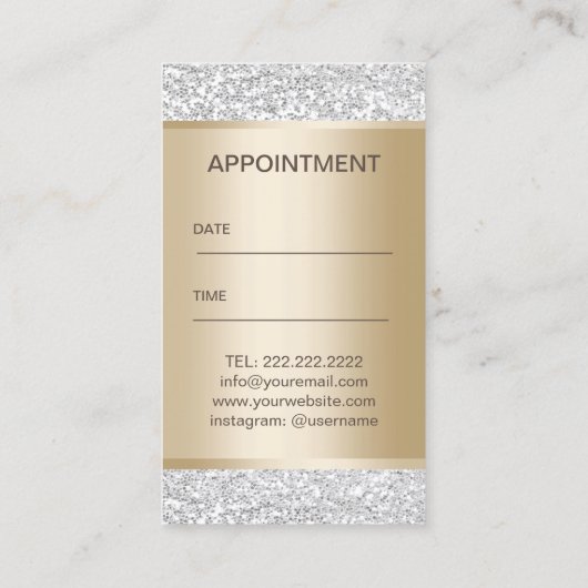 Hair Stylist Luxury Silver Glitter Appointment Afsprakenkaartje (Achterkant)