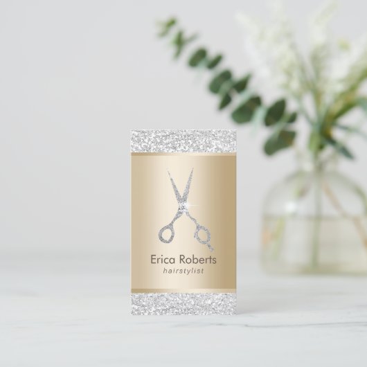 Hair Stylist Luxury Silver Glitter Appointment Afsprakenkaartje (Staand voorkant)