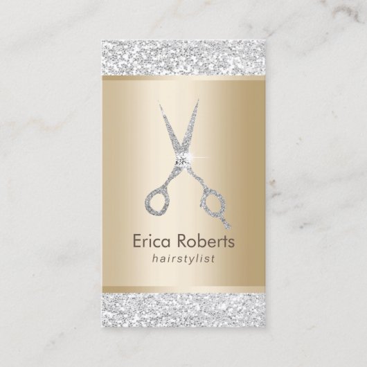 Hair Stylist Luxury Silver Glitter Appointment Afsprakenkaartje (Voorkant)