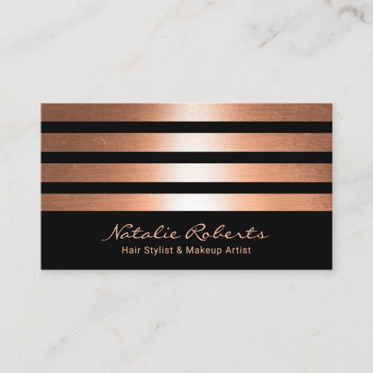 Hair Stylist Makeup Artiest Stylish Copper Stripes Visitekaartje (Voorkant)