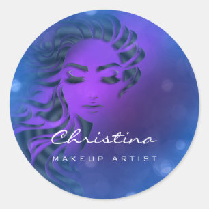 Hair Stylist Makeup Artist Blue Eyelash Paars Ronde Sticker