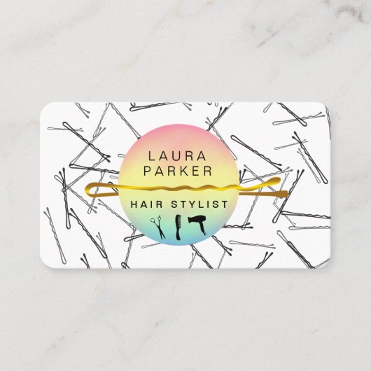 Hair Stylist Makeup Artist Bobby Pins Salon Gold Visitekaartje (Voorkant)