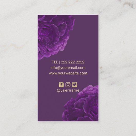 Hair Stylist Makeup Artist Paars Floral Gold Logo Visitekaartje (Achterkant)