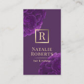 Hair Stylist Makeup Artist Paars Floral Gold Logo Visitekaartje (Voorkant)
