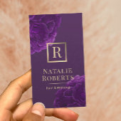 Hair Stylist Makeup Artist Paars Floral Gold Logo Visitekaartje