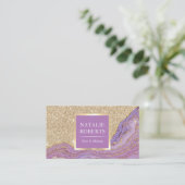 Hair Stylist Makeup Artist Trendy Gold en Paars Visitekaartje (Staand voorkant)