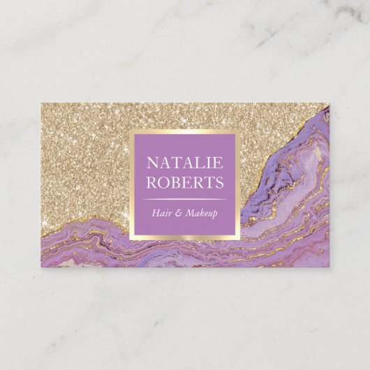 Hair Stylist Makeup Artist Trendy Gold en Paars Visitekaartje (Voorkant)