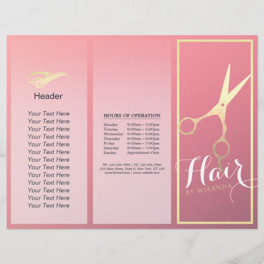 Hair stylist Makeup Salon Gold Scissors Tri Fold (Voorkant)