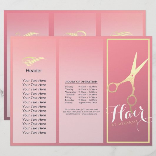 Hair stylist Makeup Salon Gold Scissors Tri Fold (Voorkant / Achterkant)
