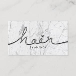 Hair Stylist Metal Script White Marble Hair Salon Visitekaartje