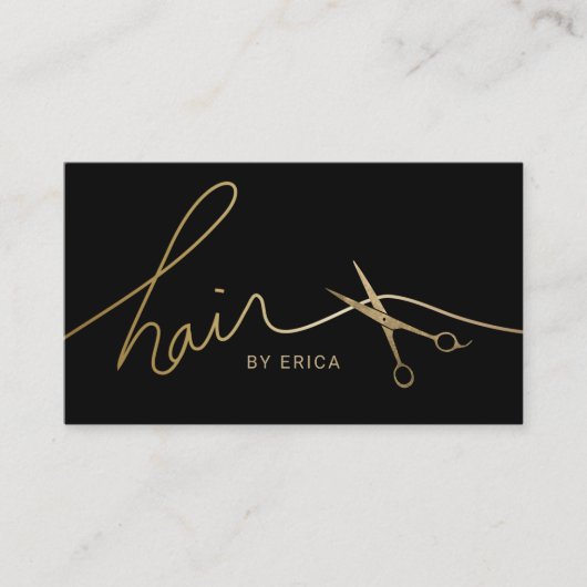 Hair Stylist Minimalist Black & Gold Typografie Visitekaartje (Voorkant)